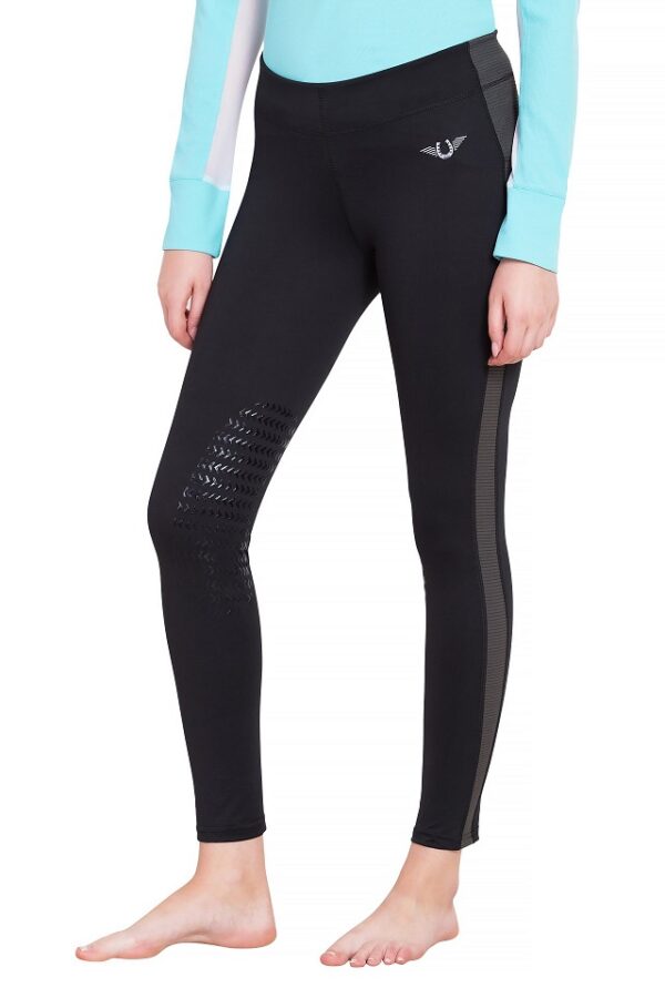 Tuffrider Ladies Ventilated Schooling Tights Black w Charcoal